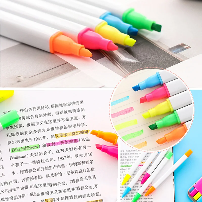 5 шт./лот, яркие цвета, маркеры, Флуоресцентные Ручки, маркеры для маркировки студентов, офисные школьные принадлежности, японские канцелярские принадлежности