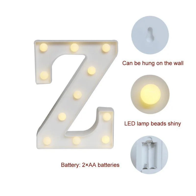  Fun White Plastic Alphabet LED Night Light Marquee Sign Alphabet Lights Lamp Home Club Outdoor Indo - 32890534873