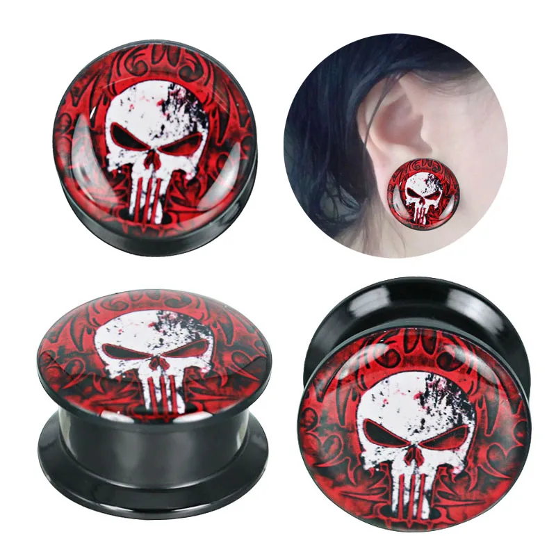 1 Pair Blood Skeleton Acrylic Ear Plugs and Tunnels Piercing Earrings