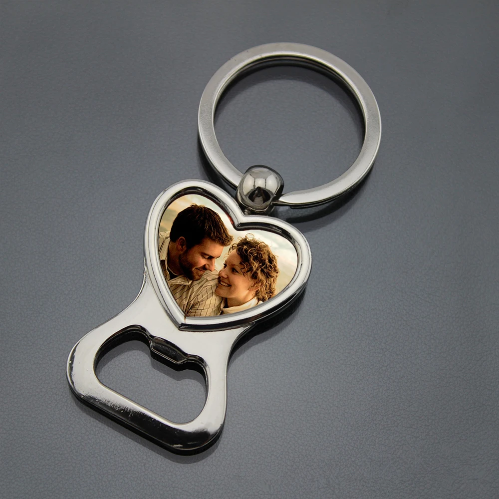 

Personalized Wedding Favors and Gifts Customized Picture Photo Key Ring Bottle Opener Personalized Heart Keychain with Photo