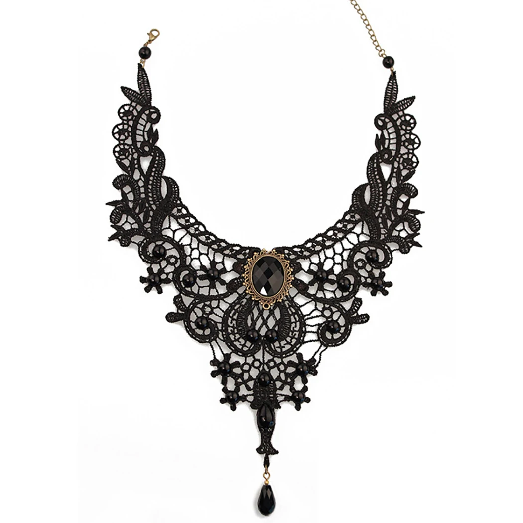 Женское кружевное ожерелье-чокер на Хеллоуин, винтажное стильное тату черное ожерелье с кисточками, бархатное Макси ожерелье с гиперболой