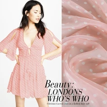 1 метр розовый белый в горошек печати чистый шелк шифон Ткань шарф песчаная юбка шифоновое платье материал