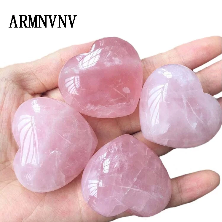 

ARMNVNV Love Heart Shape Quartz Specimens Healing Stone Natural Pink Crystal Pendant for Necklace Crystal Carved Palm Stones