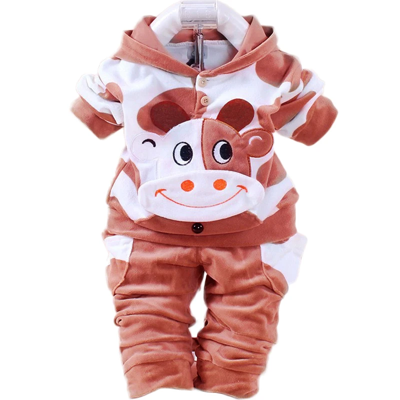 

Infant Boys Baby Girls Velvet Cartoon Hoodies Jacket Pants Clothing Set Newborn Clothes Suit Toddler Tracksuit Children Clothes