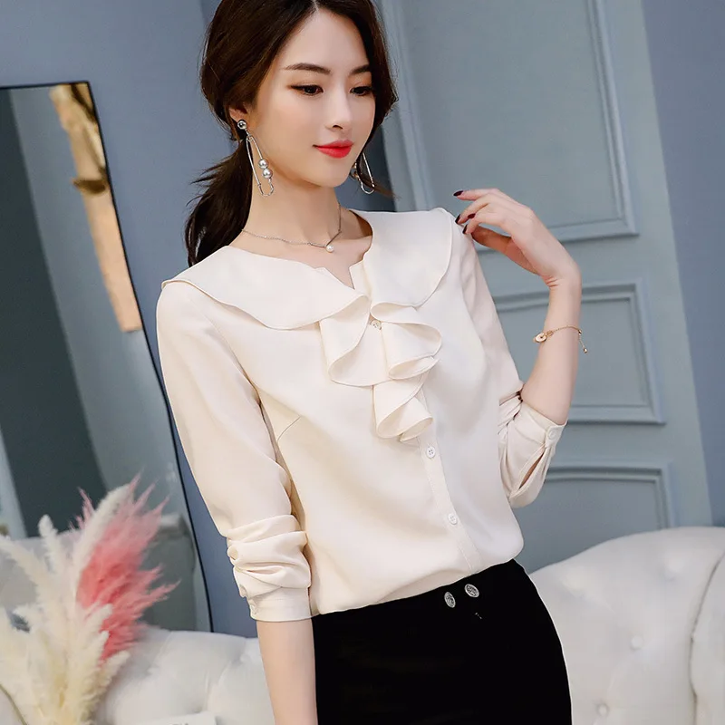 New Women's Blouse Spring Autumn Shirt Summer Fashion Long Sleeve Shirts Plus Size Womens Tops Elegant Blouses Ladies Top - Цвет: Beige Blouse