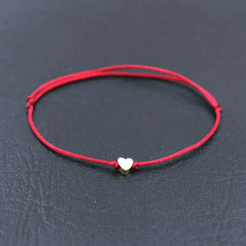 BPPCCR минимализм Lucky Love Heart shape Charm Bracelet тонкая красная веревочная нить нитка, плетеный браслет для мужчин и женщин, парные подарки - Окраска металла: wine red heart