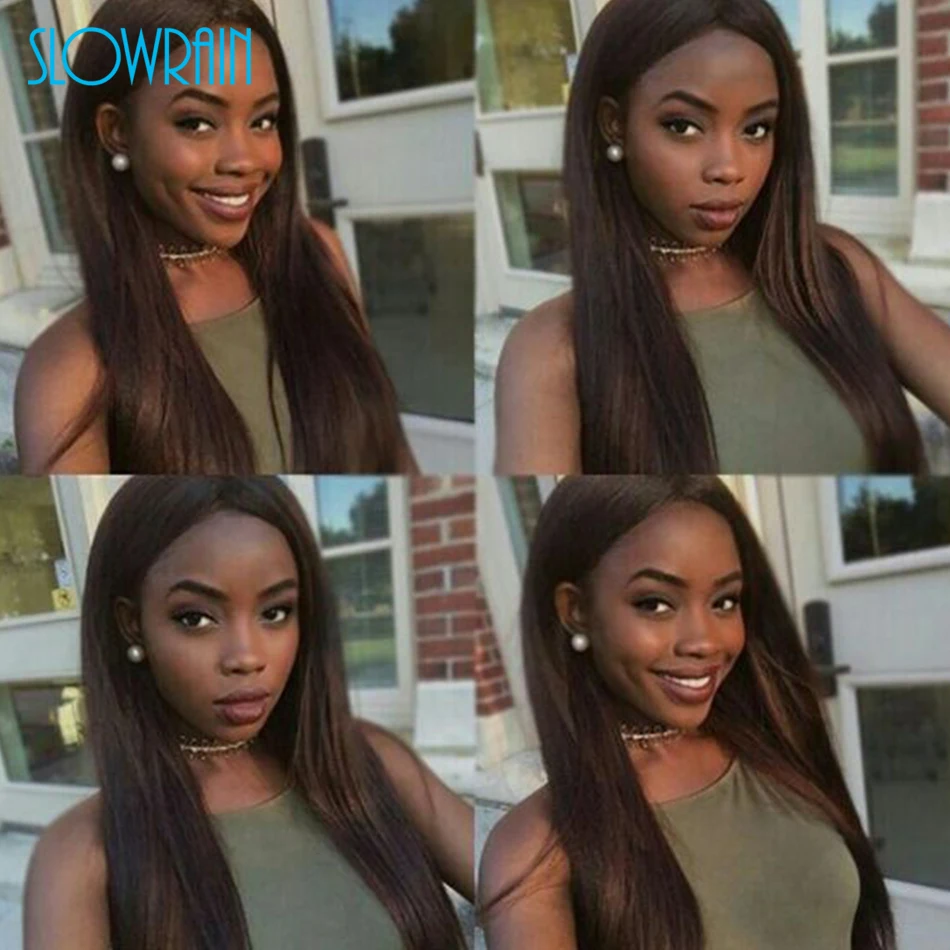 

#2 Indian Human Hair Full Lace Wigs Virgin Hair Long Silky Straight Lace Front Human Hair Wig Darkest Brown Color Human Hair Wig