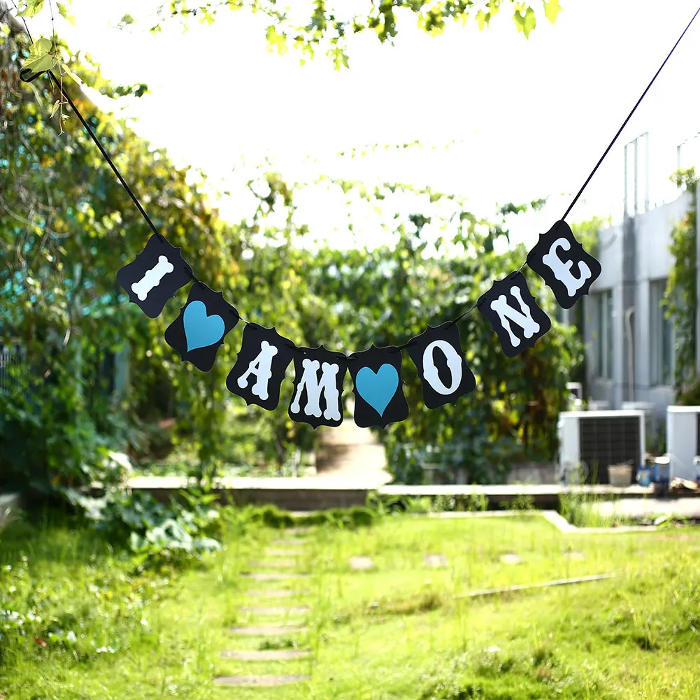 

Sweet 1st Birthday Party Hanging Bunting Banner Baby Boy I Am One Celebration