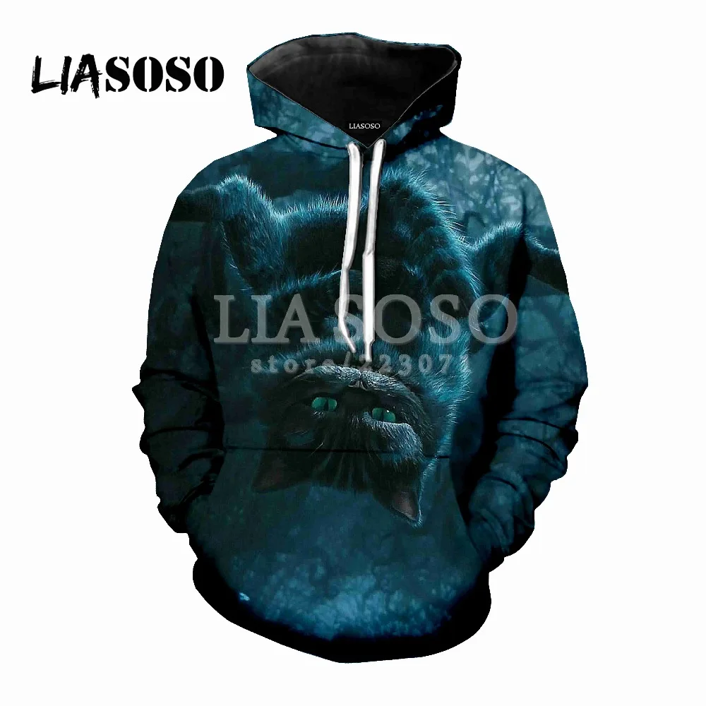 LIASOSO осенний Новый мужской женский модный свитшот с 3D принтом Чеширский Кот