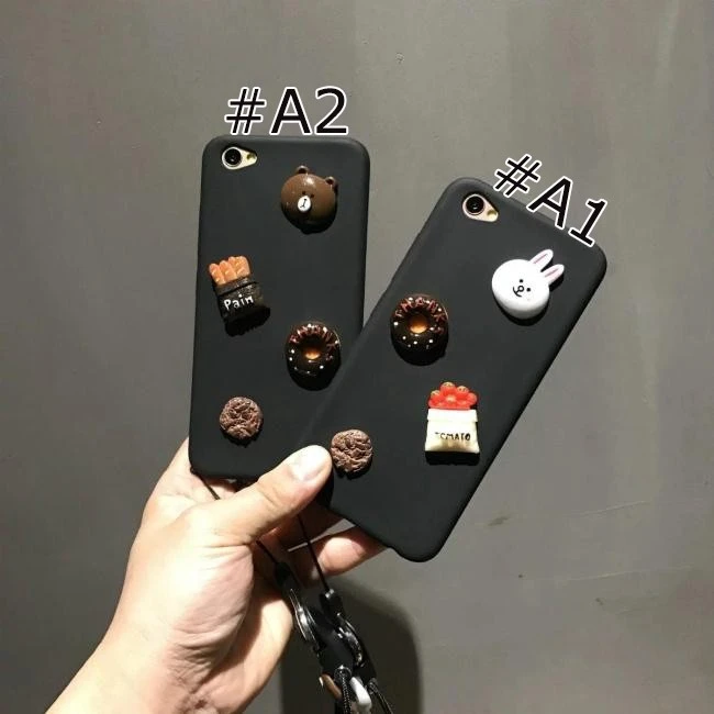 Axbety Kawaii DIY Cartoon Case For Samsung Galaxy A6 Plus S8 2018 S6 S7 S8 S9Plus Bunny Cony Bear Brown Soft Cover with Lanyard