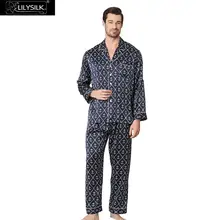 LilySilk пижамный комплект для мужчин 100 чистый шелк в виде морского якоря печатных пижамы с длинными рукавами с трубами мужская одежда