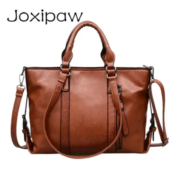 

Oil Wax Female Totes Handbag PU Leather Big Vintage Women Shoulder Bag Large Capacity Retro Top-handle Office Messenger Bags Sac