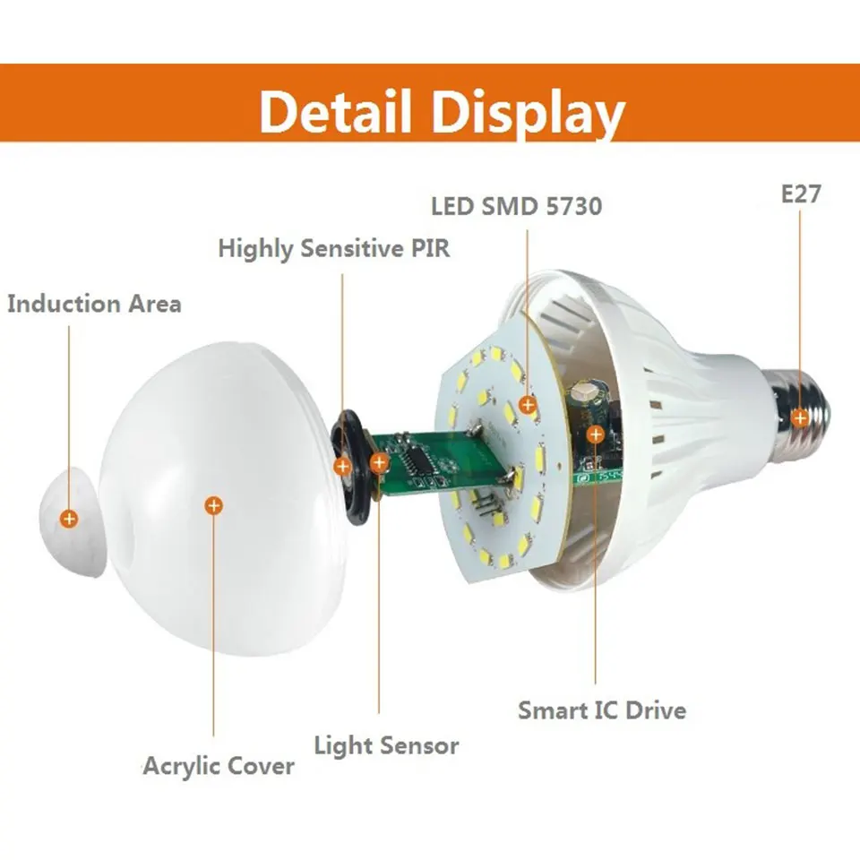 E27 светодиодный датчик движения лампы PIR умный дом Bombillas светодиодный ампулы Авто инфракрасные лампы для крыльца прихожей освещение