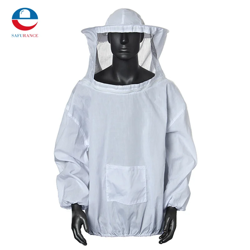 

Durable Qulaity Cotton White Protective Beekeeping Jacket Veil Dress With Hat Equip Suit Smock New Arrrival Free Shipping