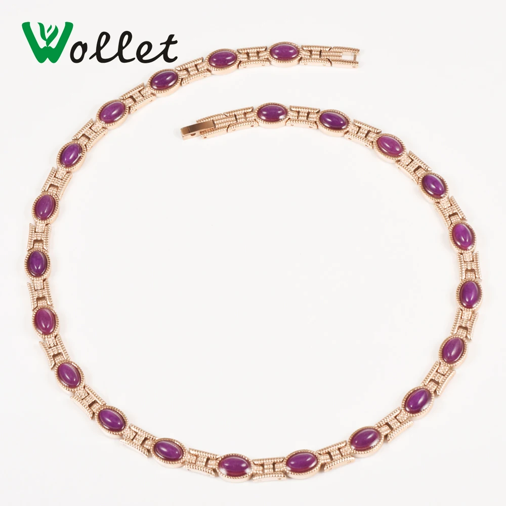 

Wollet Jewelry Purple Crystal Rose Gold Color Infrared Anion Germanium Tourmaline Bio Magnetic Stainless Steel Women Necklace