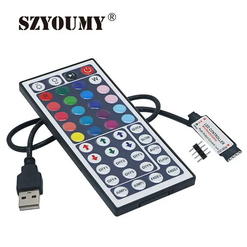 buy SZYOUMY 44 Keys LED IR RGB Mini USB Controler For RGB SMD 3528 5050 LED Strip LED Lights Controller IR Remote Dimmer Input DC 5V