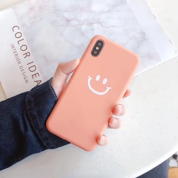 

Simple solid color smiley phone case for iphone XS Max XS XR X all-inclusive soft shell pig head for iphone 6 6s 7 8 Plus Cover