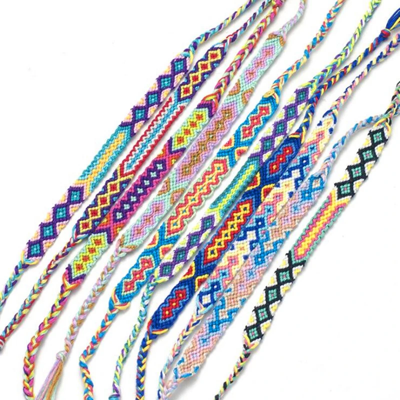 

ABL002(1), 1cm Wide Handmade Brazilian Multicolor String Cord Woven Braided Hippie Friendship Bracelets