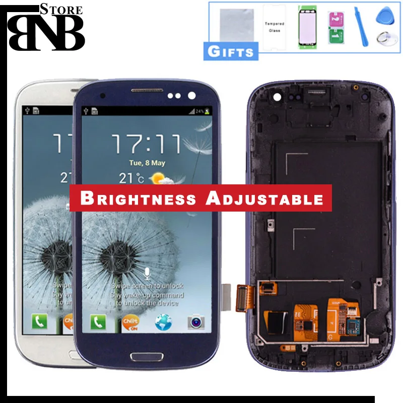 

For Samsung Galaxy S3 i9300 LCD Display Touch Screen Digitizer + Home Botton Full Assembly Bezel Frame Can be adjust brightness