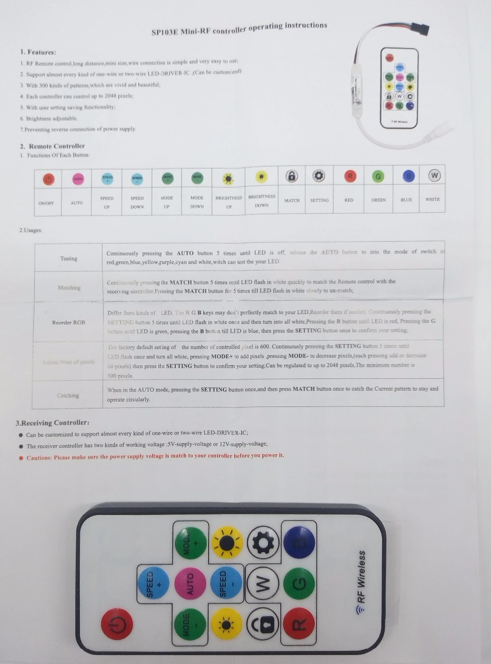 SP103E мини RGB RF Led контроллер с 14 клавишным пультом дистанционного управления для DC5V