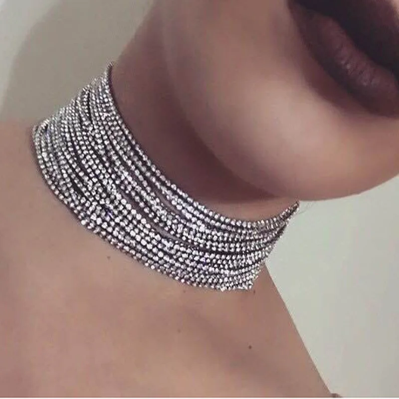 

Luxury Rhinestone jewelry accessories Bohemia Multilayer crystal choker necklace Valentine's Day present for lovers' N283