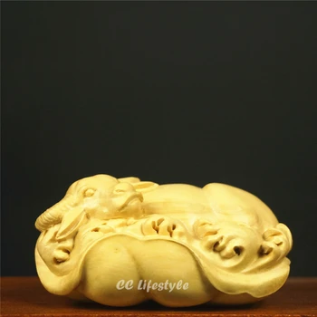 

Wood Bull figurine Carved China Yellow Boxwood Room wood carved Home Decoration