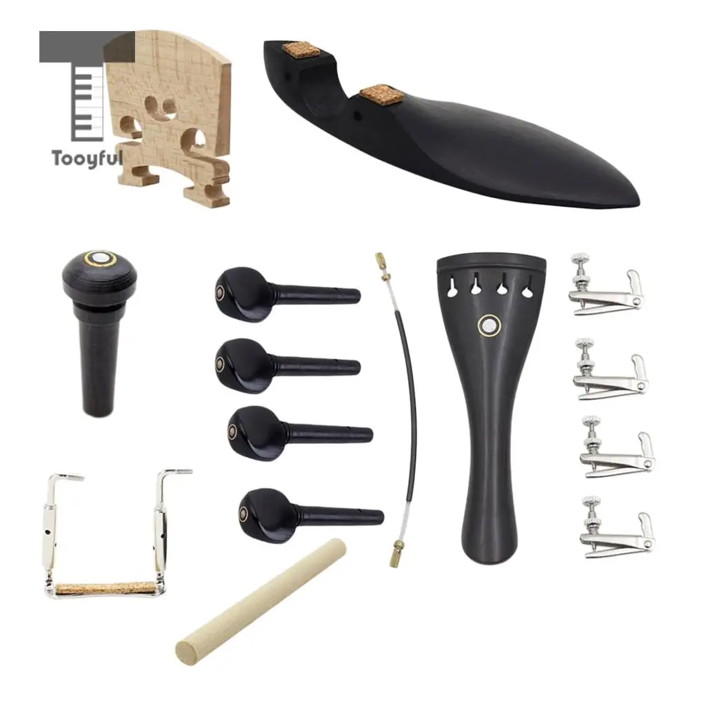 Tooyful 15 Pieces Ebony Soundpost Endpin Chinrest Screws Bridge for 4/4 Size Violin Fiddle Replacement Parts