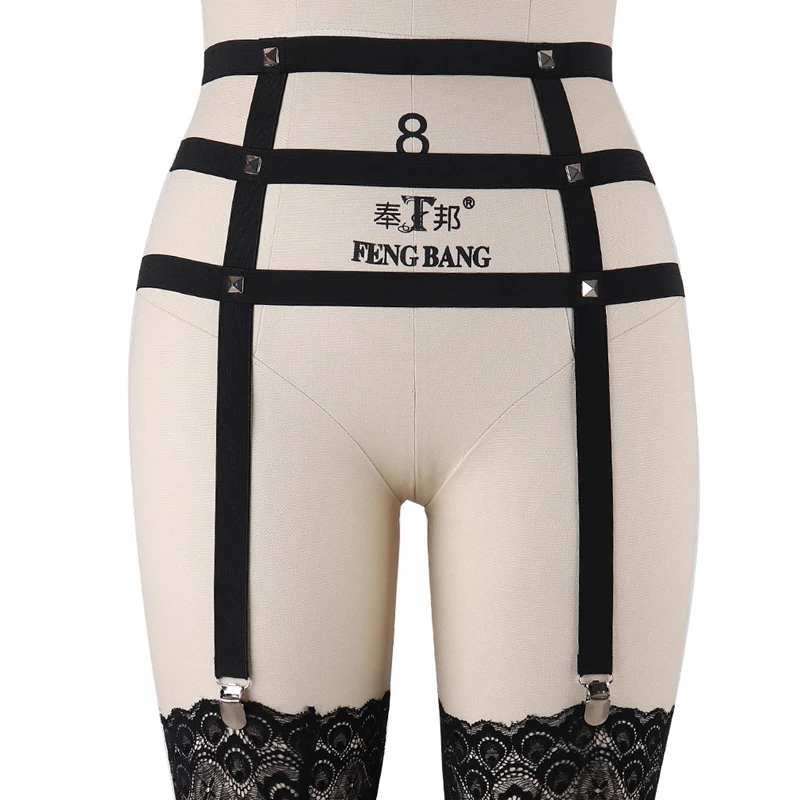 

2017 Womens Sexy Harness Garter Belt Black Elastic Adjust High Waist Bondage Stocking Suspender Belt Punk Goth Harajuku Lingerie