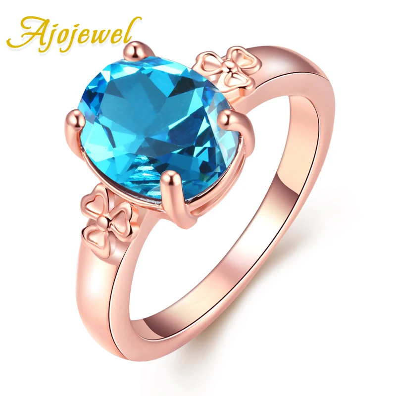 

Ajojewel Women's Blue Crystal Ladies Rings With Single Stone Fashion Simple Ring Wedding Jewelry Wholesale