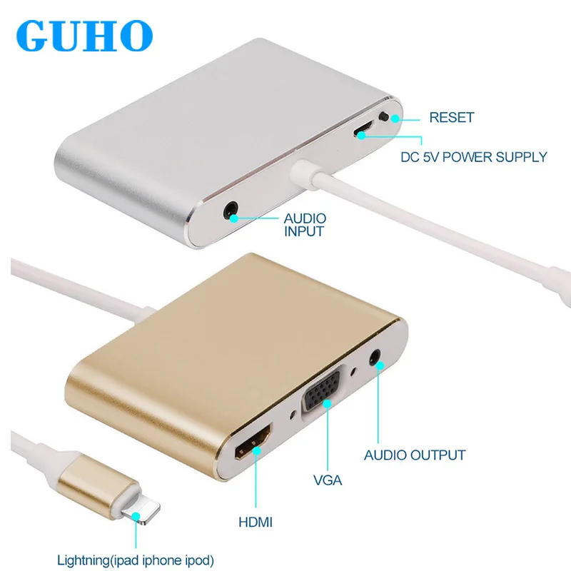 

GuHO For Lighting to HDMI VGA AV Adapter Converter Adapter Cable HUB USB 3.0 Multi USB for iPhone iPad Audio Video Adapter Cable