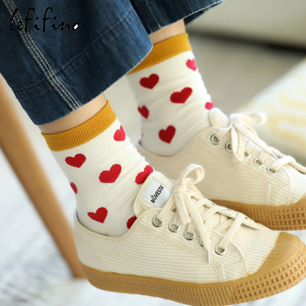 Женские милые хлопковые носки с принтом в форме сердца, Разноцветные Необычные уютные носки, harajuku, японские короткие забавные носки для женщин, веселые новые носки