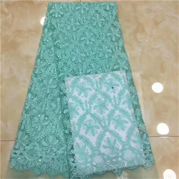 

French Net Lace Fabric 2019 green High Quality African Nigerian Embroidered Tulle Lace Fabric With sequins For Wedding Dress