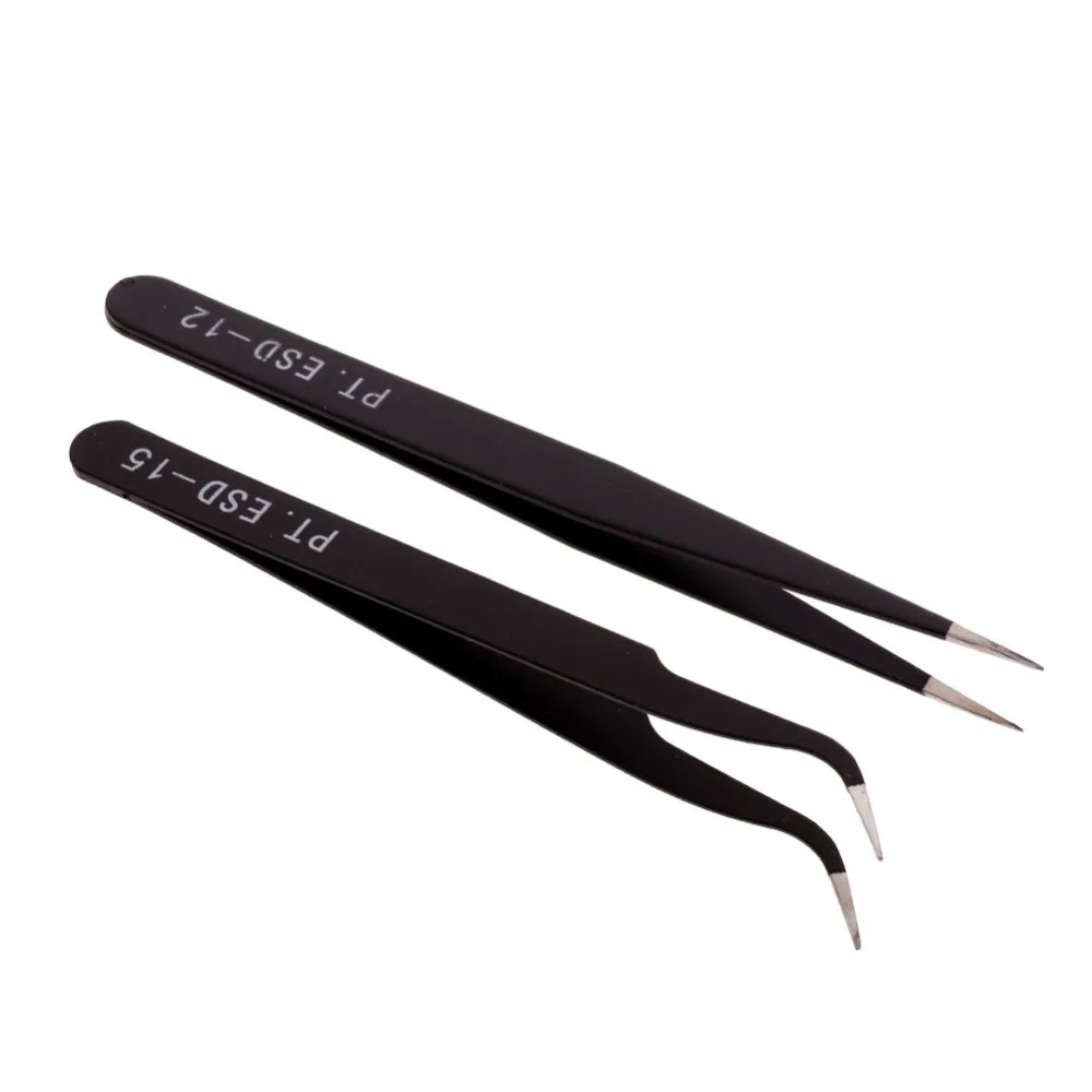 

Durable 2Pcs Anti-static Curved Straight Tip Forceps Precision Soldering Tweezers Set Electronic ESD Tweezers Tool Drop shipping
