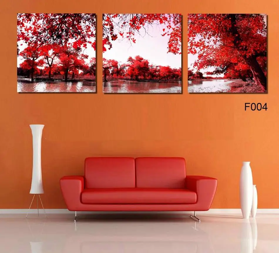 Free shipping 3 Panels Green tree Painting Canvas Wall Art Picture Home