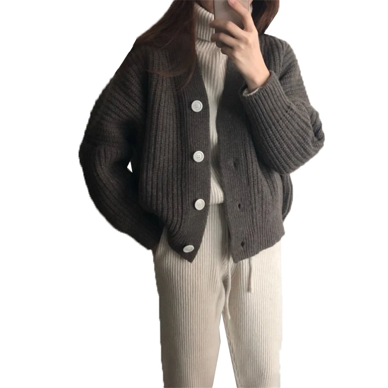 

LIKE Autumn Short paragraph Women's sweater coat 2018 New V-neck Single-breasted Warm Solid color Bottoming cardigan Female W107