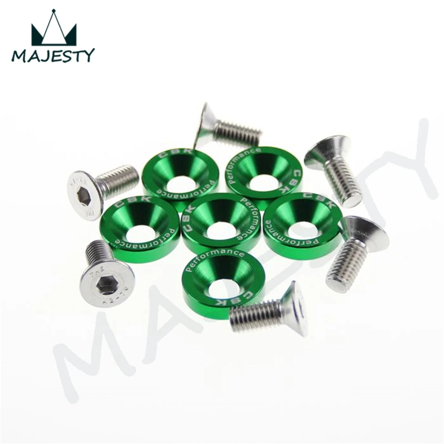 

6 PIECE M8 HEX FASTENERS FENDER WASHER BUMPER ENGINE CONCAVE SCREWS JDM green