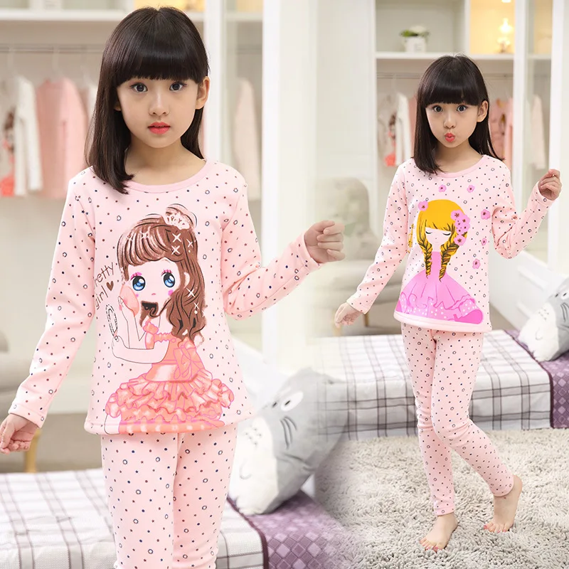 

High Quallity Girls Thermal Underwear Fleece 2 Sets Cartoon Girls Pajamas Homewear Loungewear Pyjamas Inner Nightwear Velvet