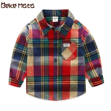 BEKE MATA/рубашка в клетку для мальчиков; сезон весна; хлопок; рубашка для маленьких мальчиков модные детские топы с длинными рукавами; детская рубашка одежда для мальчиков; От 2 до 7 лет