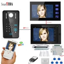 SmartYIBA приложение управления RFID пароль 2x7 дюймов монитор Wifi беспроводной видео дверной звонок Домофон комплект+ блок питания дверной замок