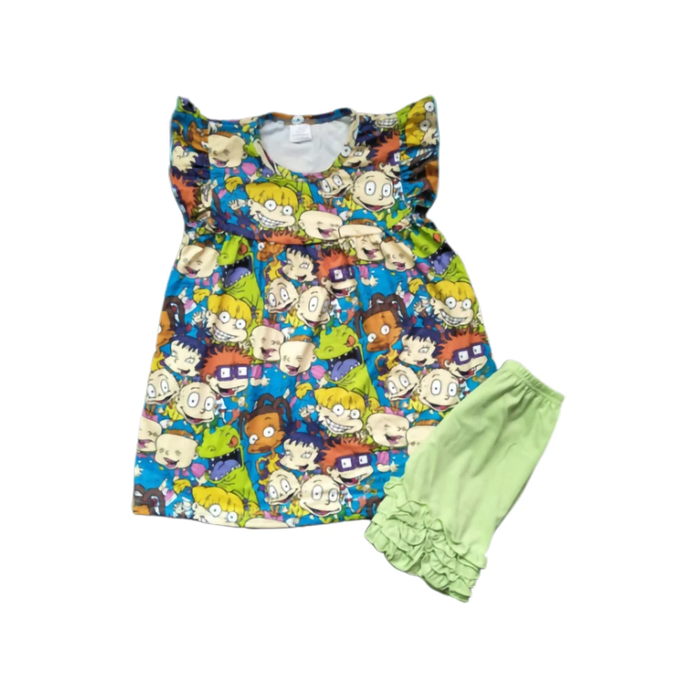 

Funny hip-hop split children's clothing girl's set more cartoon characters print pattern personality 2 sets