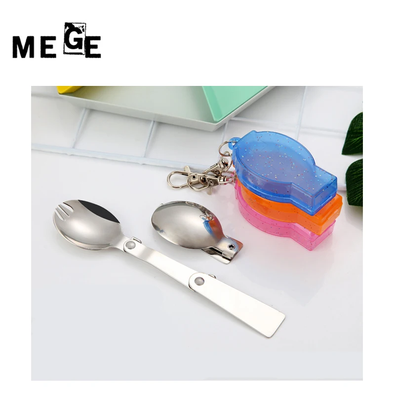 

MEGE Outdoor Cookware Spoon Fork Multifunctional Camping Cutlery Tools portable Stainless Steel Folding Pocket Kits For Hiking