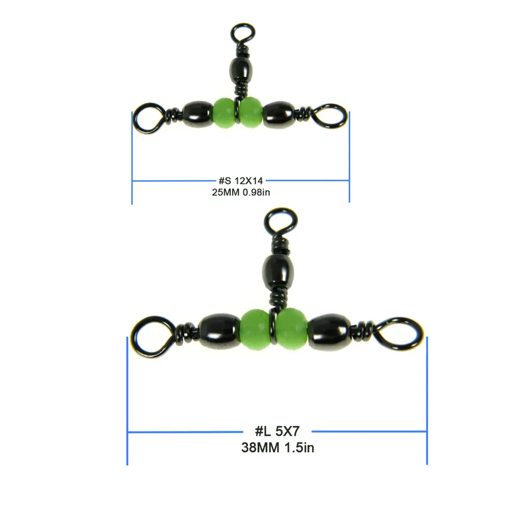 50pcs 3 Way Swivel Connector T-Turn Swivels Large Bass Fishing Tackle