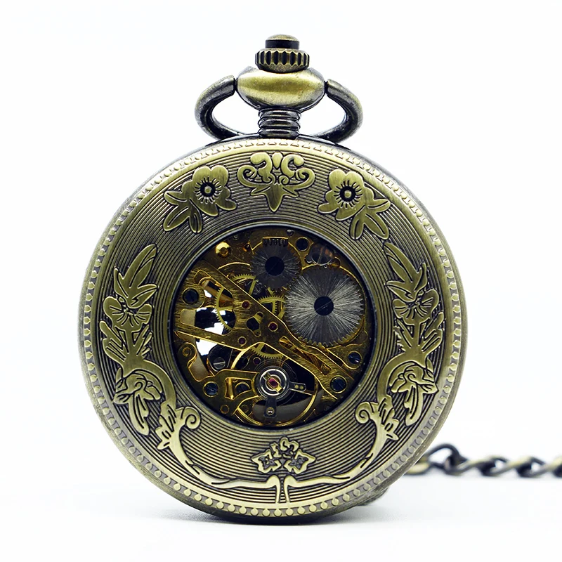 Best продажи античный и Винтаж часы птица Механические карманные часы Скелет циферблат для мужчин женщина с брелок цепи PJX1262