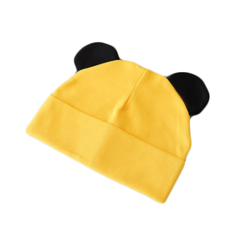 Милые шапки с ушками медведя для мальчиков и девочек, хлопковые Твердые крышки, мягкая зимняя теплая шапка с милыми ушками, весенне-осенние детские вязаные шапки - Цвет: yellow