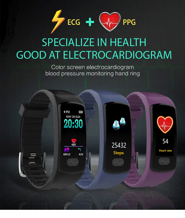 

E07 high blood pressure band heart rate monitor PPG+ECG smart bracelet fitness tracker Watch intelligent GPS Trajectory pk H66