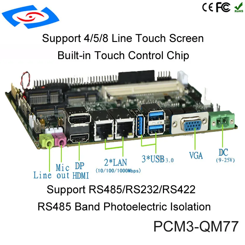 DDR3 4G на борту DC 12 V безвентиляторный промышленный Mainboard на основе Intel QM77 Dual Core 1,7 ГГц для все-в-одном материнская плата