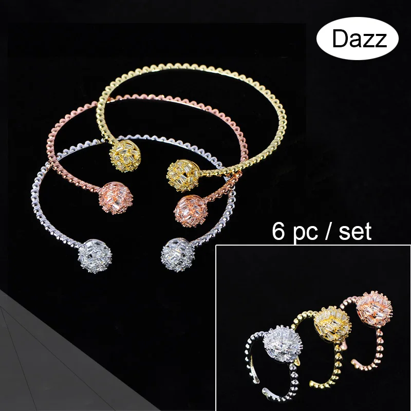 

Dazz Exquisite Bangle Ring Set Unique African Beads For Women's Party Wedding CZ Zircon Crystal Copper Bridal Jewelry Sets 2019