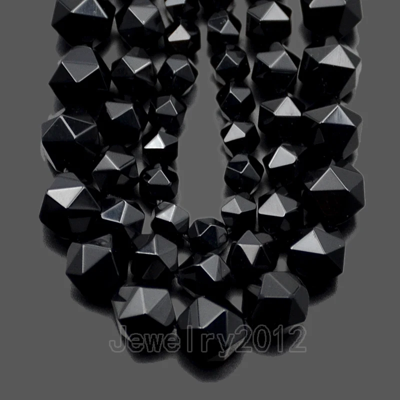 

3Strands/Lot Natural Black Onyx Gem stones 24 Faceted Polygons Spacer Beads Diy Jewelry 15'' Strand 6mm 8mm 10mm Wholesale