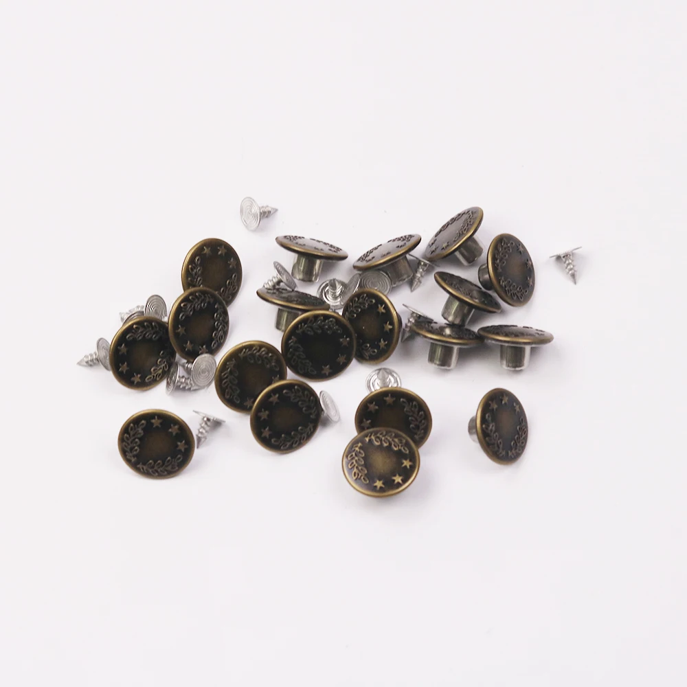 60pcs/lot New Arrival 16mm Bronze Metal Jeans Button Shank Button For