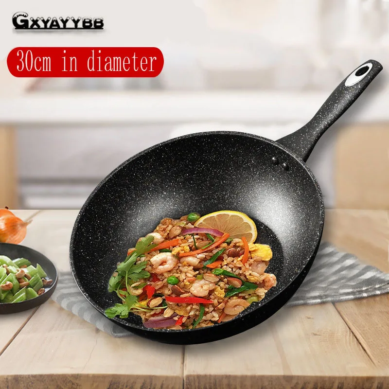 

High-end non-stick 30cm traditional wok super cost-effective scrambled eggs pan-free pan General Use for Gas or Induction Cooker